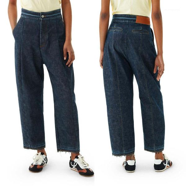 

women's jeans 2021 autumn fashion classic trendy brand luxry design women's high waist wide loose harem cropped dark blue l11