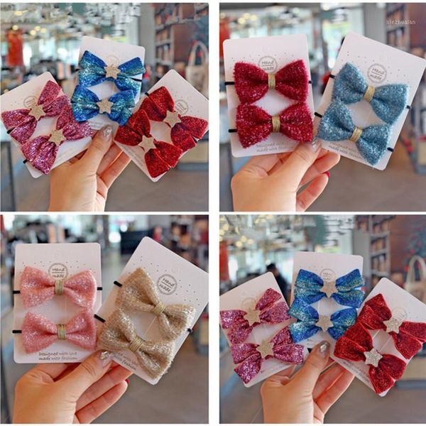 

hair accessories 10pair/lot europe and america girls glitter hairpins kids sweet bows clips for children rope1, Slivery;white