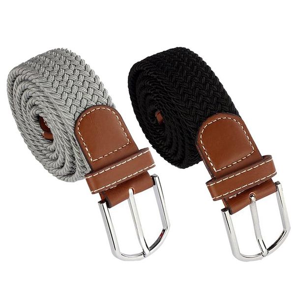 

belts kf-2 pcs men leather braided elastic stretch metal buckle belt waistband , light gray with black, Black;brown