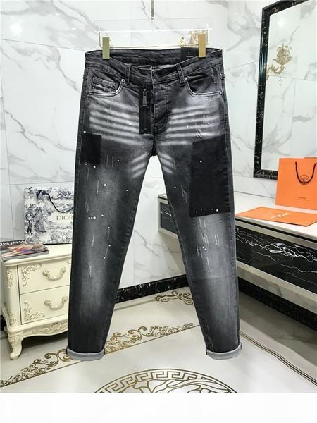 

сплошной классический стиль моды прямой ofwhite38 fit прибытие biker blue джинсы брюки пробленяемая вода алмазные зебры полосы топ джинсы sz