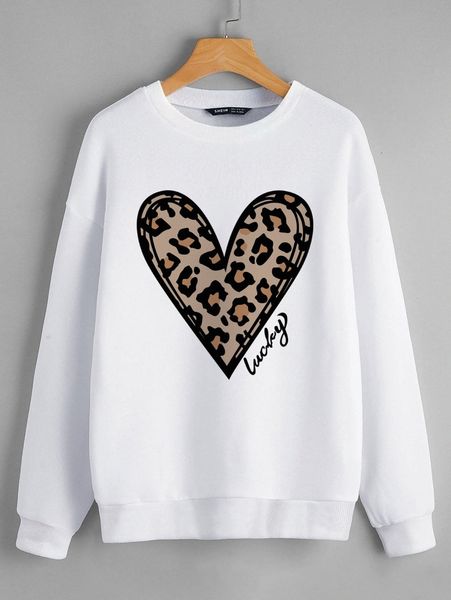 

leopard heart & letter graphic drop shoulder sweatshirt h89o#, White;black