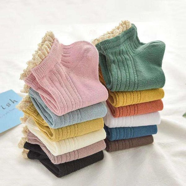 

2020 women girls candy color cute cotton socks lace ruffles princess boat short ankle socks1, Black;white