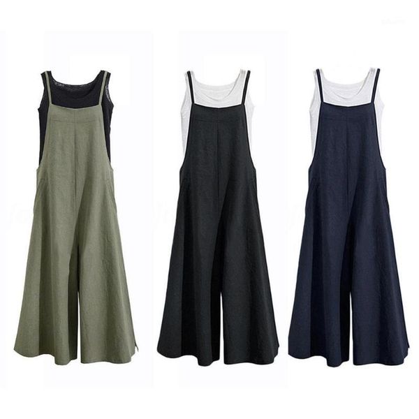 

flax wide legs long jumpsuits twin side bib cotton long suspenders casual loose suit for women wide leg jumpsuit1, Black;white