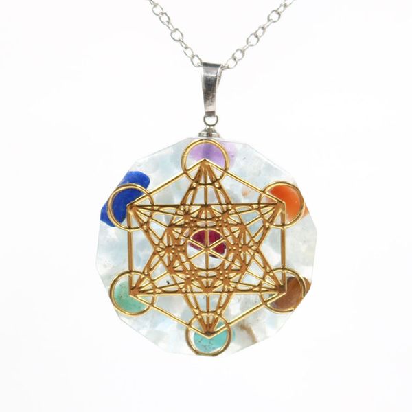 

wholesale 10 pcs gold plated lucky star amethyst stone and resin round pendant orgonite necklace aquamarine crystal jewelry, Silver