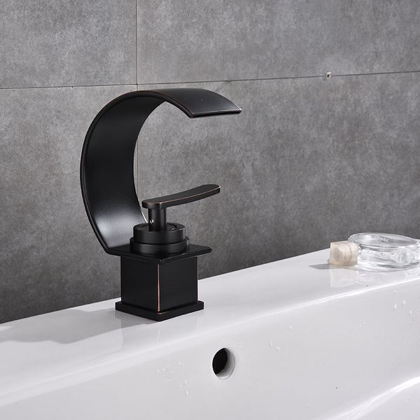 

single faucets modern black bronze bathroom waterfall hole cold and water tap basin faucet mixer taps ju0046