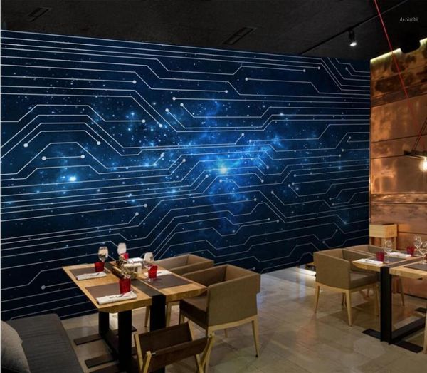 

cjsir custom 3d wallpaper mural 3d vertical abstract lines blue starry circuit board technology background wall paper decors1