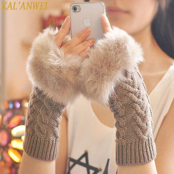 

lovely gloves student female lady winter open finger korean winter thickened warm cycling arm cover wool half finger, Blue;gray