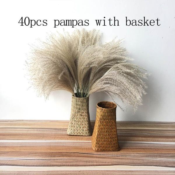 

40pcs pampas grass decor dried flowers natural plants dried bouquet hand woven wicker basket seagrass home wedding decoration1