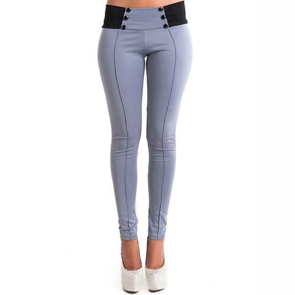 

yoga outfits sportswear full length pants women pencil female long trousers stretch mid waist straight with buttons, White;red