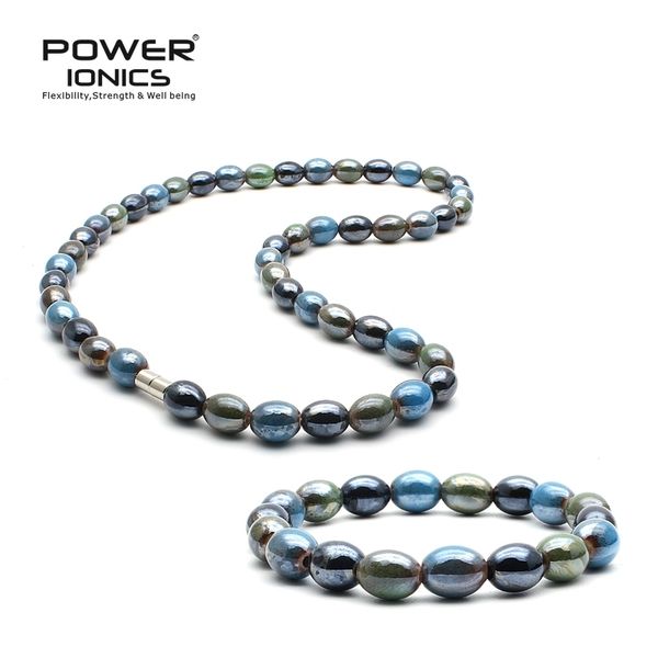 

new power ionics classic health tourmaline mixed beads stretch natural bracelet necklace wristband balance energy gift for lover y200730, Black