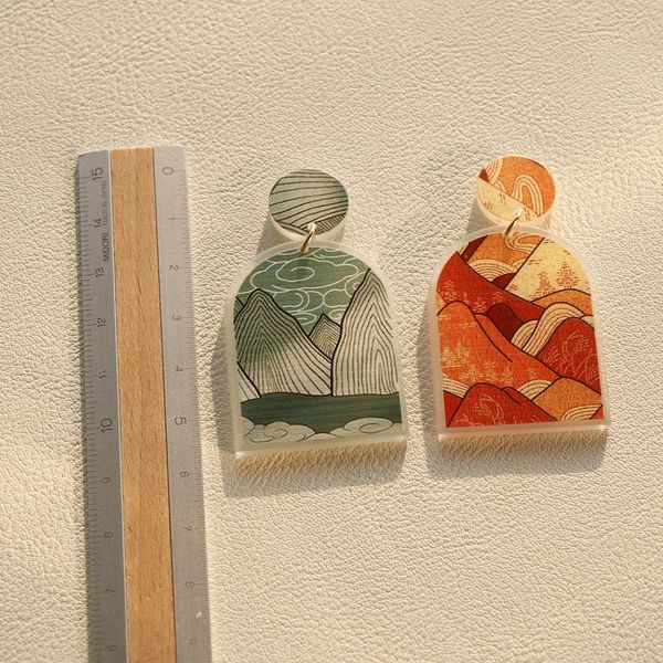 

aomu 2020 korea new acrylic graffiti colorful orange green geometric long dangle drop earring for women jewelry wmtuor, Golden