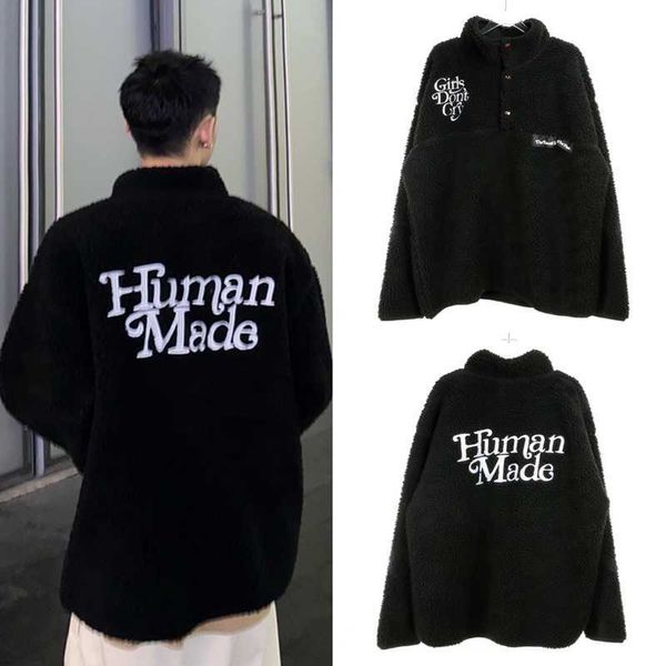

men's hoodies human made girls don' t cry embroidered alphabet cashmere jacket coat high street couple loose, Black