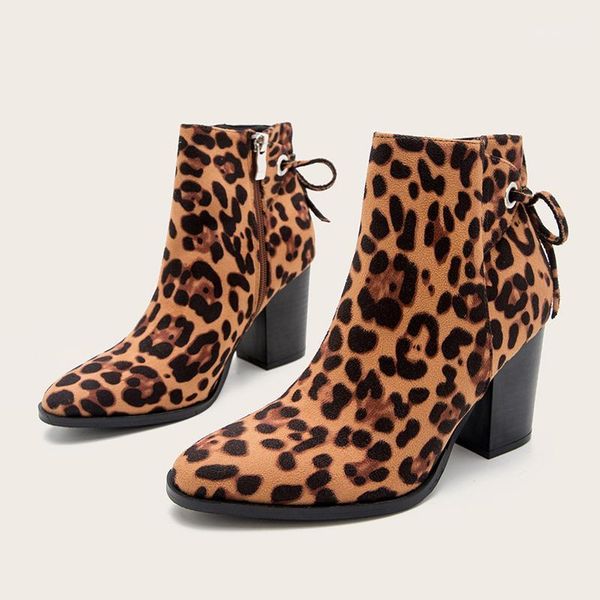 

boots women ankle flock leopard zipper pointed toe high heels ladies autumm winter warm female shoes plus size 2021 zipper1, Black