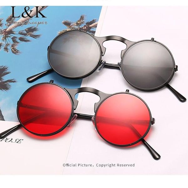 

round steampunk sunglasses men women fashion sun glasses brand designer retro metal frame double lens vintage eyewear uv400, White;black