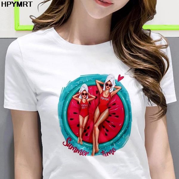 

mom and daughter leisurely vacation t shirt women's harajuku cute tshirt casual t-shirt new summer tee streetwear clothing, White