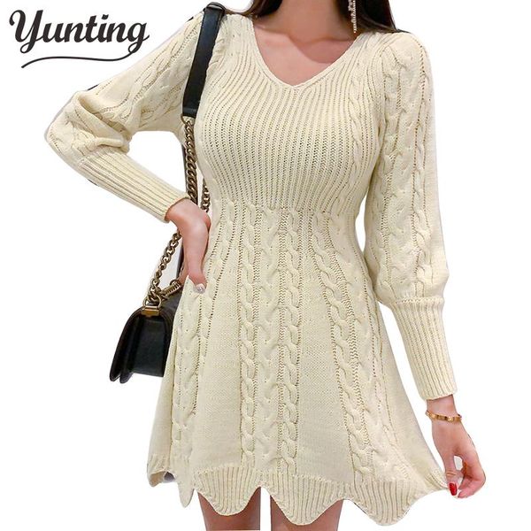

autumn winter knitting sweater dress women v-neck dresses female long sleeve dress solid color vestidos, Black;gray