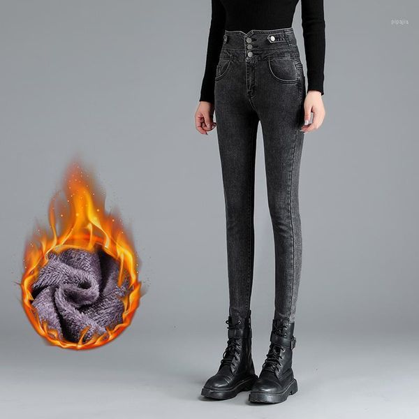 

2021 women bodycon pants female long leggings jeans high waist slim thin winter warm plush slack lady pencil skater trousers1, Black;white