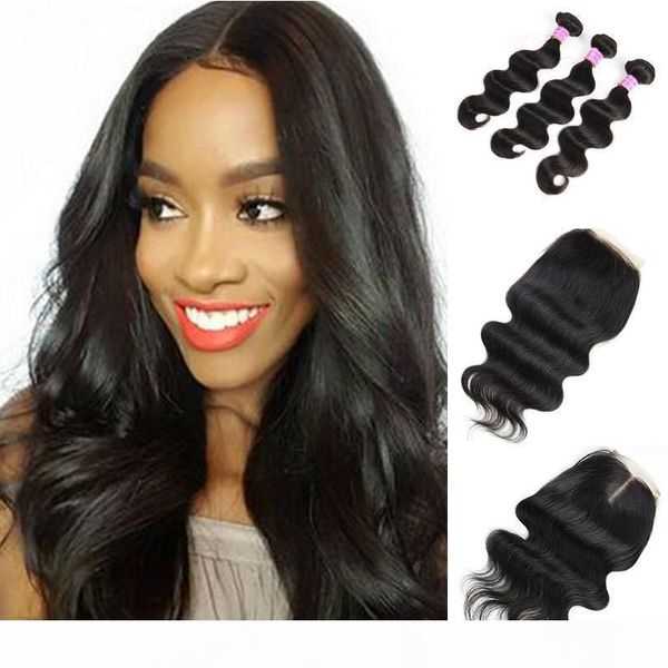 

brazilian hair bundles with closure middle part double weft human hair extensions dyeable hair weaves closure natural black body wave