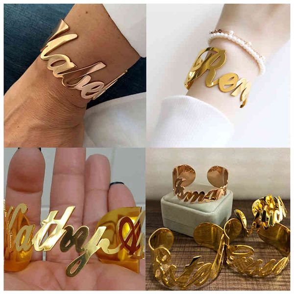 Bracciale con polsino regolabile in acciaio inossidabile con nome personalizzato Lettera personalizzata per regalo di fidanzate di gioielli da donna