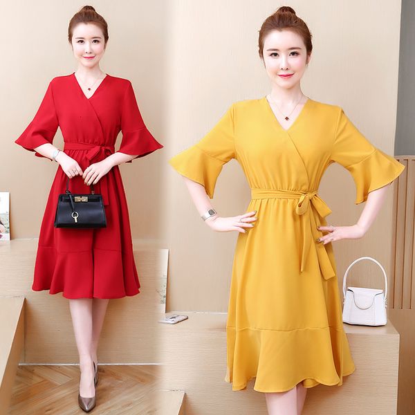 

women ladies will see yellow red belt with cleavage in v plus size l-4xl loosing thin occasional party from the 8hon, Black;gray