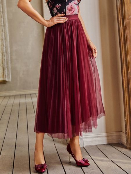 

high waist mesh overlay skirt d7oq#, Black