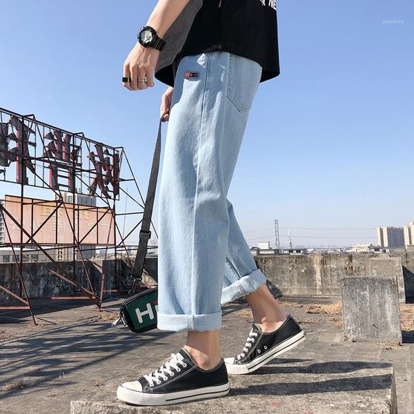 

2020 new fashion men's jeans straight tube loose vintage brand hip hop autumn men's solid cotton washed jeans streetwear patch1, Blue