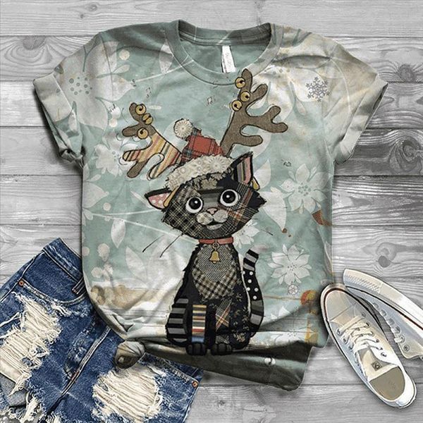 

35 christmas plus size woman tshirts short sleeve 3d christmas t shirt women printed o neck tee t shirt, White