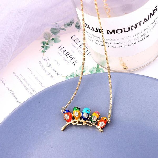 

2021 new arrival colorful enamel bird pendant necklace short chain choker necklaces for women fashion jewelry factory1, Golden;silver