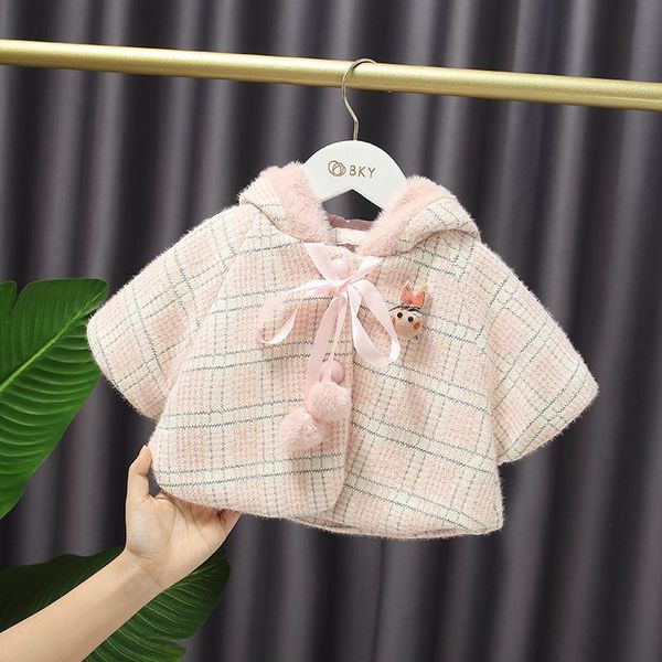

jackets baby girl's sweet shawl padded hooded coat winter plaid cute cardigan kids, Blue;gray