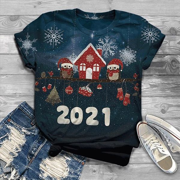 

r40 2021 new fashion t shirt women plus size o neck short sleeve 3d print christmas tshirt tee t shirt mujer, White