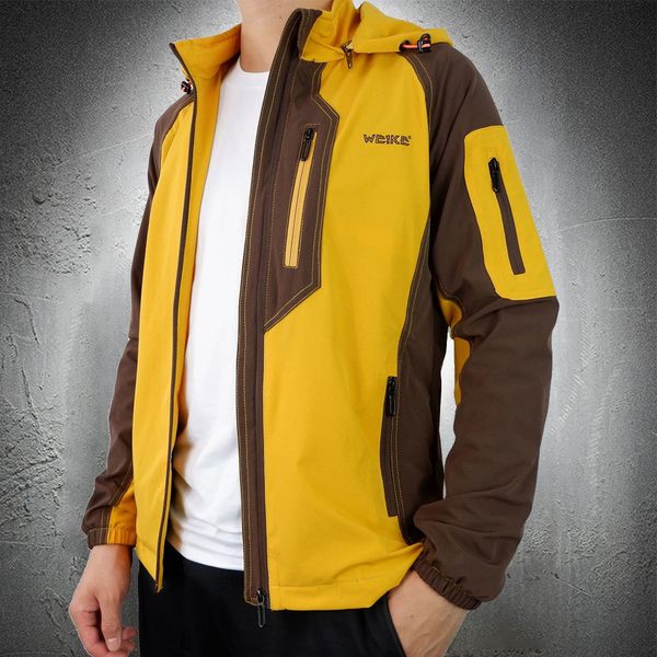 

men's outdoor autumn proof dwaterproof water with hoodie trekking camp outward fine jacket style fashion shreds, Black;brown