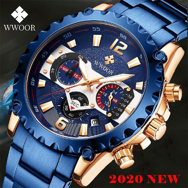 

wwooor blue full steel watches мужская верхняя марка светящиеся водонепроницаемые спортивные хронограф часы для человек кварцевые военные на, Slivery;brown