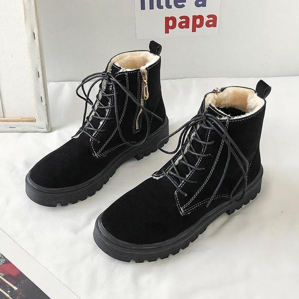 

boots 2021 autumn winter women warm plush platform shoes lace up combat fashion black ankle1