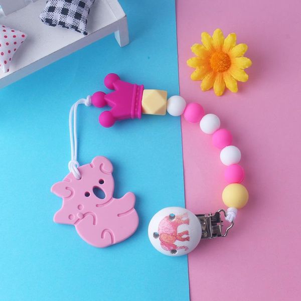 

xcqgh elephant wooden pacifier clip chain sile beads leash strap food grade crown teether nipple holder 1pcs q wmtkeu