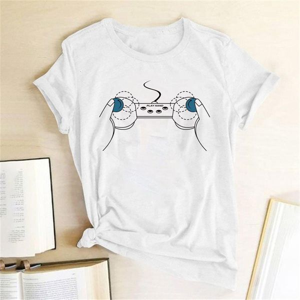 

funny handle video game t shirt gaming player play hand letter printed tees shirt femme fashion casual short sleeve summer, White
