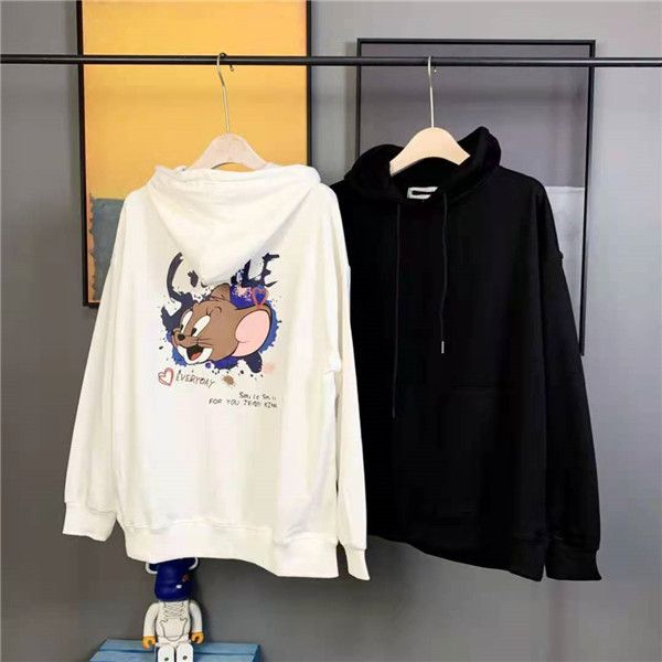 

a family jerry print couple hoodie for slim-looking women of charge, Black