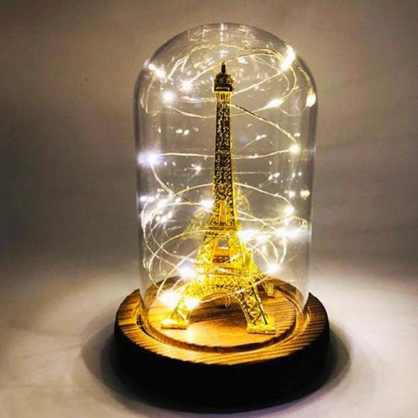 

glass cover building gildeds iron tower micro landscape night light valentine's day mother's day special romantic gift navidad