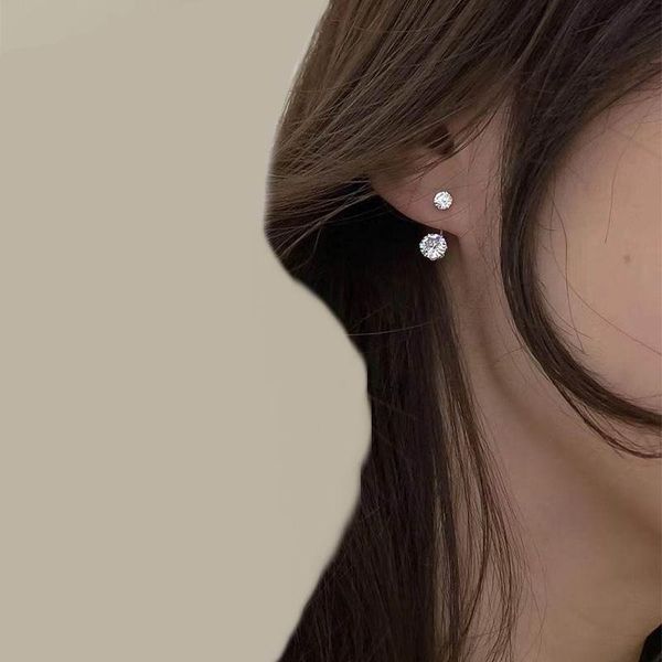 

stud fashion zircon front and back earrings for women 2021 jewelry korean simple earings wholesale, Golden;silver