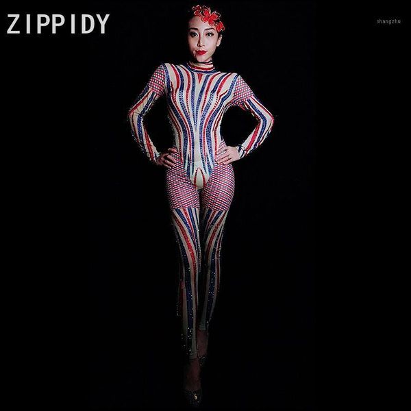 

shining blue red rhinestones mesh jumpsuit women bar dance clothes nightclub dance female singer show bright bodysuit1, Black;white