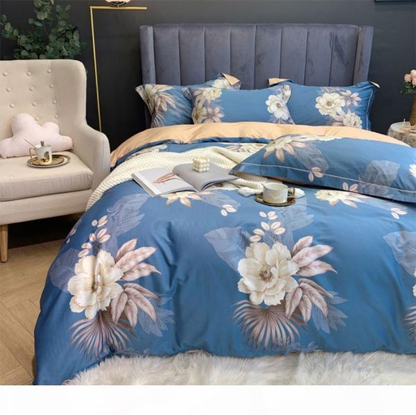 

современный комплект постельных принадлежностей для подростков, полная король король 60-х годов урожай синий завод цветочный двойной дом тек