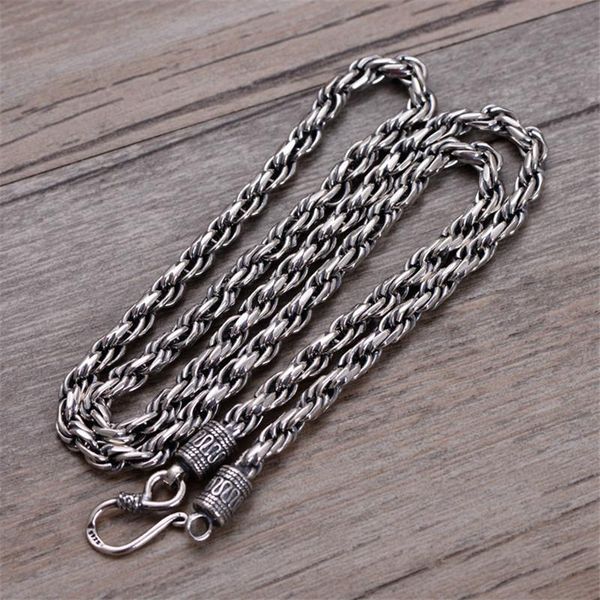 

chains s925 silver hand-woven pattern keel necklace rope long section retro men 5mm twist chain fashion thai