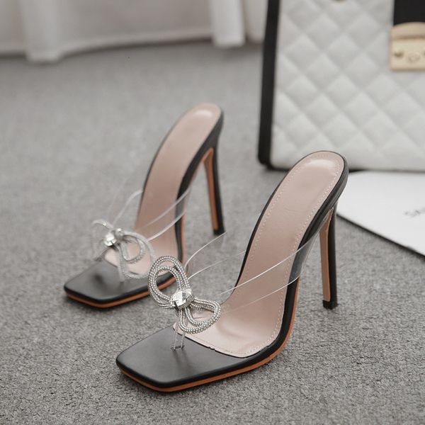 

2021 transparent sandals of thin women high summer jump new all-game net fairy wind toe red heeled shoes hq4m, Black