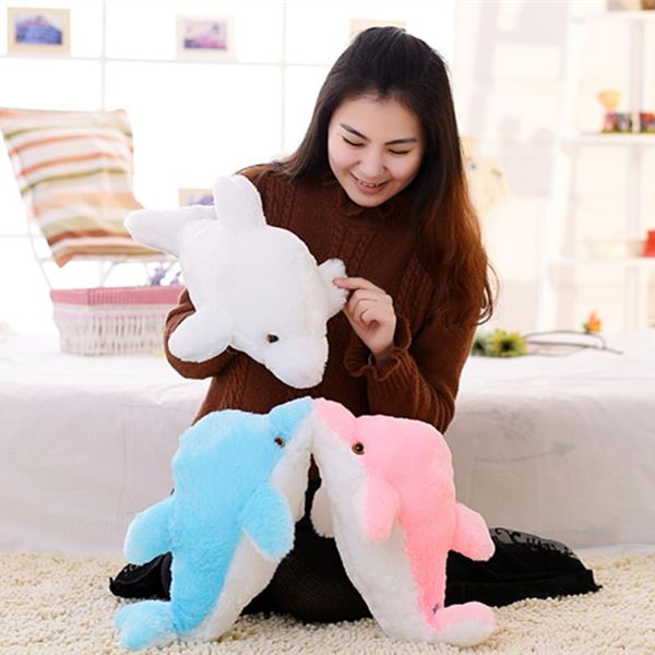 

45cm creative luminous plush dolphin doll glowing pillow led light animal toys colorful kids children's gift wj453 wmtcqo