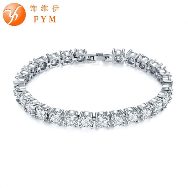 

fym 7 colors luxury silver color chain link bracelet & bangle for women ladies round shining cubic zircon crystal jewelry, Black