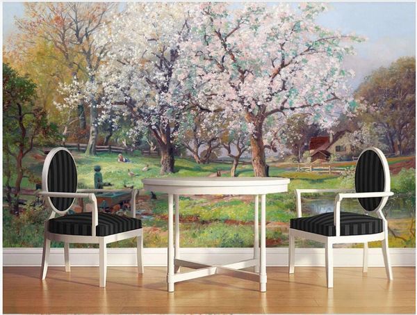 

custom p murals 3d wallpaper european landscape oil painting peach blossom home decor living room wallpaper for walls 3 d on the wall