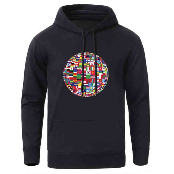 Globe Of Flags Weltkarte Drucken Hoodies Sweatshirt Mann Fleece Warm Langarm Pullover Mit Kapuze Winter Fleece Hoody Herrenbekleidung H1227