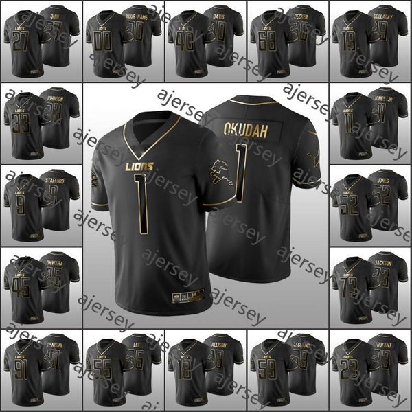 

detroit lions men #9 matthew stafford 1 jeff okudah 19 kenny golladay custom women youth nfl 2019 golden edition limited jersey, Black;red