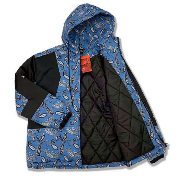 

fashion design men's women's cashew flower printed loose down cotton thickened warm windproof hooded winter contrast color jackets, Black;brown