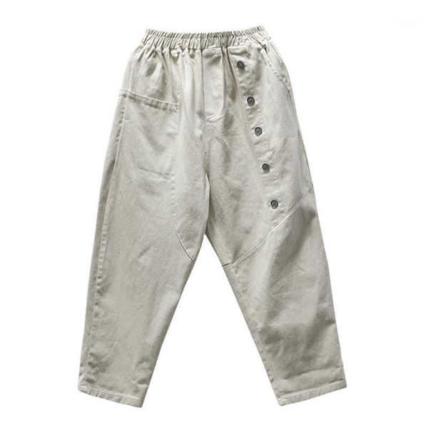 

cotton and line loose casual harem all-match pants elastic waist trousers female vintage mom pants for women1, Blue