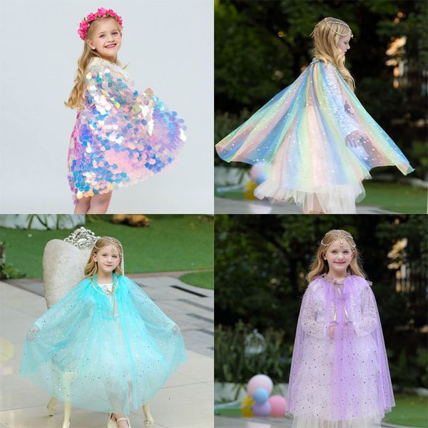 

mantillas girls mermaid princess cloak sequins colorful halloween party cape cosplay costume props 07